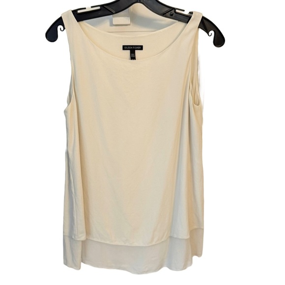 Eileen Fisher Silk Tank Top Sz XS Ivory Neutral Sleeveless layered Blouse - Picture 1 of 9